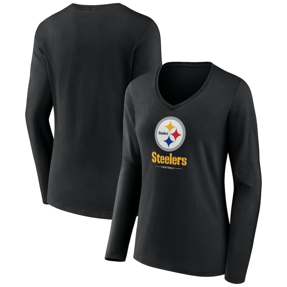 Pittsburgh Steelers Women's Logo Team Lockup Long Sleeve V-Neck T-Shirt