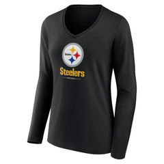 Pittsburgh Steelers Women's Logo Team Lockup Long Sleeve V-Neck T-Shirt