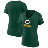 Green Bay Packers Women's Logo Team Lockup V-Neck T-Shirt