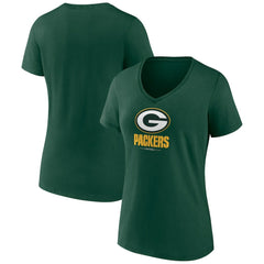 Green Bay Packers Women's Logo Team Lockup V-Neck T-Shirt