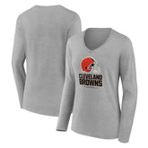 Cleveland Browns Women's Logo Team Lockup Long Sleeve V-Neck T-Shirt