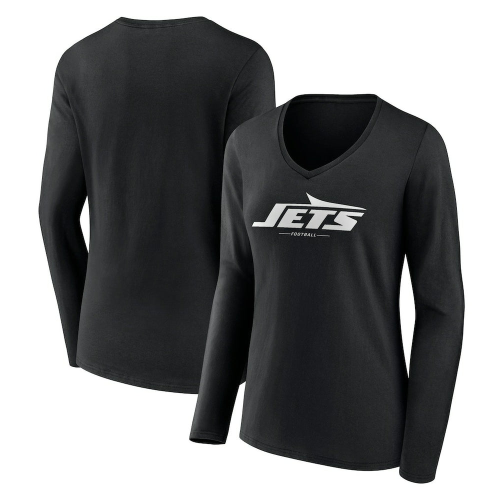 New York Jets Women's Logo Team Lockup Long Sleeve V-Neck T-Shirt