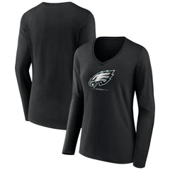 Philadelphia Eagles Women's Logo Team Lockup Long Sleeve V-Neck T-Shirt
