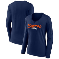 Denver Broncos Women's Freehand Team Long Sleeve V-Neck T-Shirt