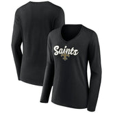 New Orleans Saints Women's Freehand Team Long Sleeve V-Neck T-Shirt