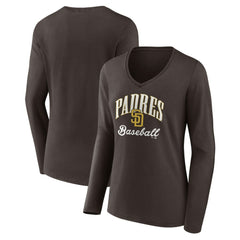 San Diego Padres Women's Victory Script Long Sleeve V-Neck T-Shirt | MLB On Sale