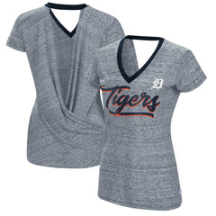 Detroit Tigers Touch Women's Halftime Back Wrap Top V-Neck T-Shirt | MLB On Sale