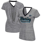 Miami Marlins Touch Women's Halftime Back Wrap Top V-Neck T-Shirt | MLB For sale