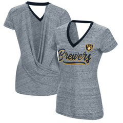 Milwaukee Brewers Touch Women's Halftime Back Wrap Top V-Neck T-Shirt | MLB Outlet