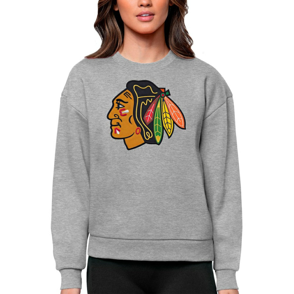 Chicago Blackhawks Antigua Women's Team Logo Victory Crewneck Pullover Sweatshirt Sale