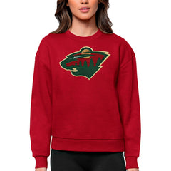 Minnesota Wild Antigua Women's Team Logo Victory Crewneck Pullover Sweatshirt Outlet