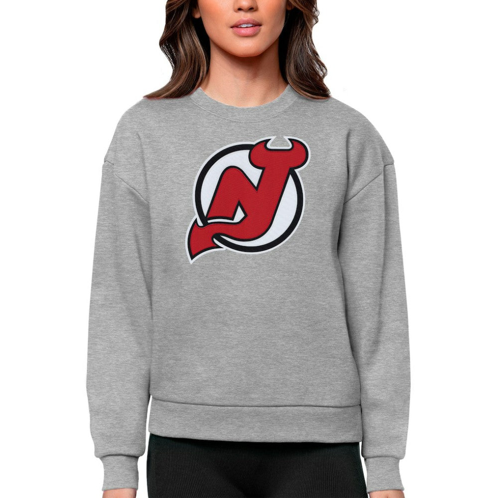 New Jersey Devils Antigua Women's Team Logo Victory Crewneck Pullover Sweatshirt On Sale