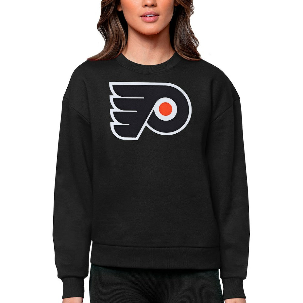 Philadelphia Flyers Antigua Women's Team Logo Victory Crewneck Pullover Sweatshirt Discount