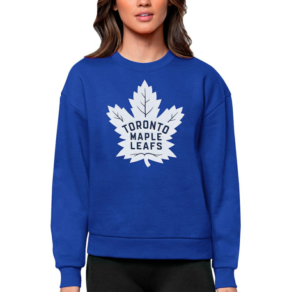 Toronto Maple Leafs Antigua Women's Team Logo Victory Crewneck Pullover Sweatshirt On Sale