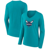 Charlotte Hornets Women's Logo Long Sleeve V-Neck T-Shirt On Sale