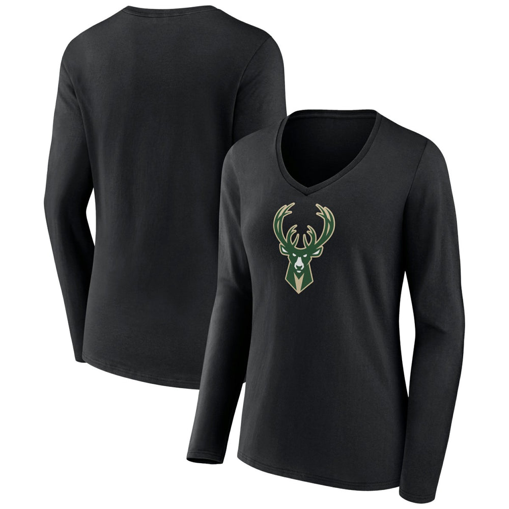 Milwaukee Bucks Women's Logo Long Sleeve V-Neck T-Shirt On Sale