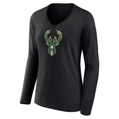 Milwaukee Bucks Women's Logo Long Sleeve V-Neck T-Shirt On Sale