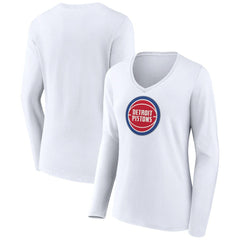 Detroit Pistons Women's Logo Long Sleeve V-Neck T-Shirt sale Discount