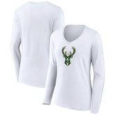 Milwaukee Bucks Women's Logo Long Sleeve V-Neck T-Shirt New