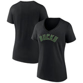 Milwaukee Bucks Women's Wordmark V-Neck T-Shirt On Sale