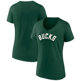 Milwaukee Bucks Women's Wordmark V-Neck T-Shirt Discount