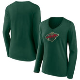 Minnesota Wild Women's Team Logo Long Sleeve V-Neck T-Shirt On Sale