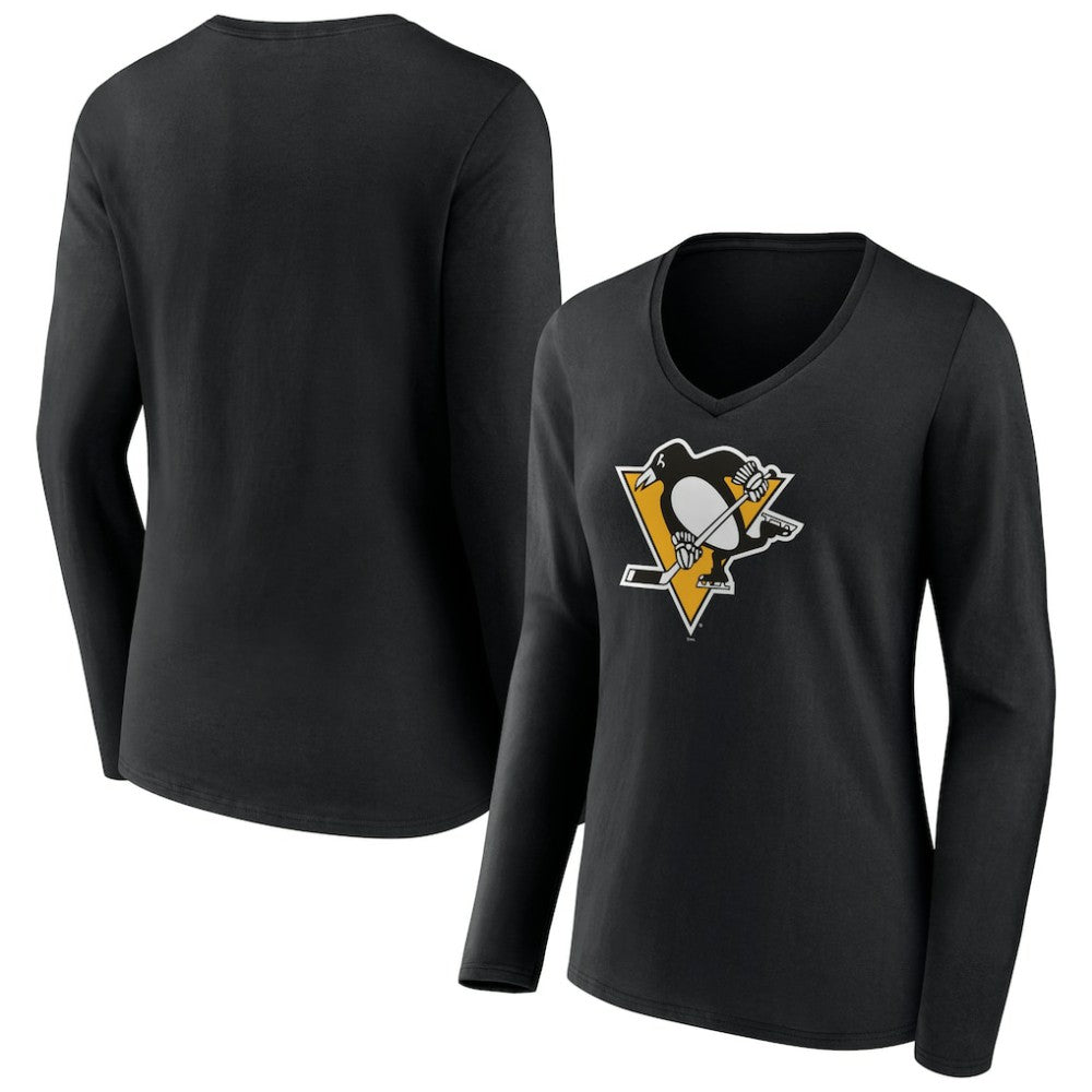Pittsburgh Penguins Women's Team Logo Long Sleeve V-Neck T-Shirt Outlet