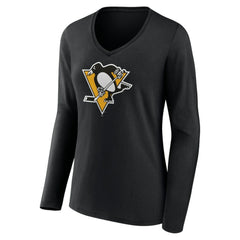 Pittsburgh Penguins Women's Team Logo Long Sleeve V-Neck T-Shirt Outlet
