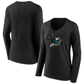 San Jose Sharks Women's Team Logo Long Sleeve V-Neck T-Shirt Online