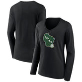 Milwaukee Bucks Women's Alternate Logo V-Neck Long Sleeve T-Shirt On Sale