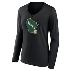 Milwaukee Bucks Women's Alternate Logo V-Neck Long Sleeve T-Shirt On Sale