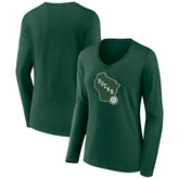 Milwaukee Bucks Women's Alternate Logo V-Neck Long Sleeve T-Shirt Outlet