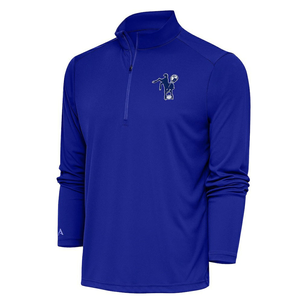 Indianapolis Colts Antigua Team Logo Throwback Tribute Quarter-Zip Pullover Top