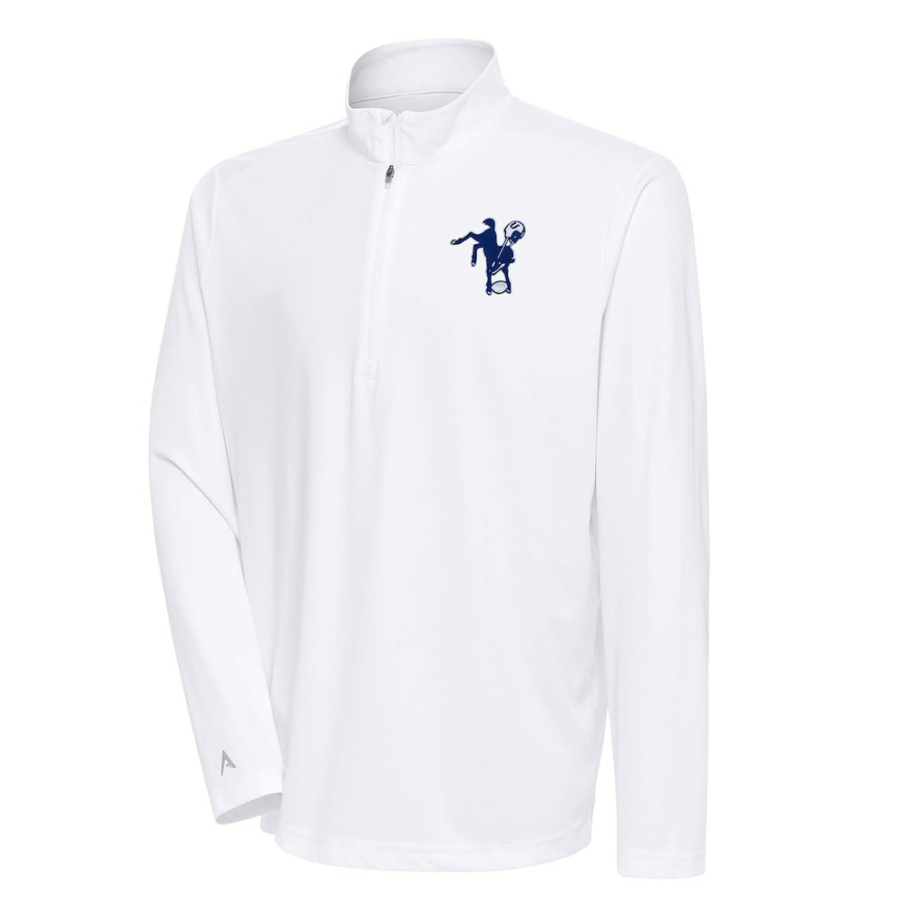 Indianapolis Colts Antigua Team Logo Throwback Tribute Quarter-Zip Pullover Top