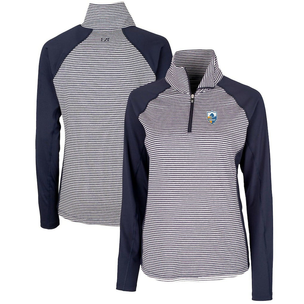 Los Angeles Chargers Cutter & Buck Women's Throwback Logo Forge Tonal Stripe Stretch Half-Zip Pullover Top