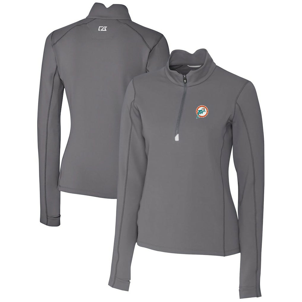 Miami Dolphins Cutter & Buck Women's Throwback Logo Traverse Stretch Quarter-Zip Pullover Top