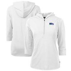 Seattle Seahawks Cutter & Buck Women's Throwback Logo Virtue Eco Pique 3/4 Sleeve Half-Zip Pullover Hoodie