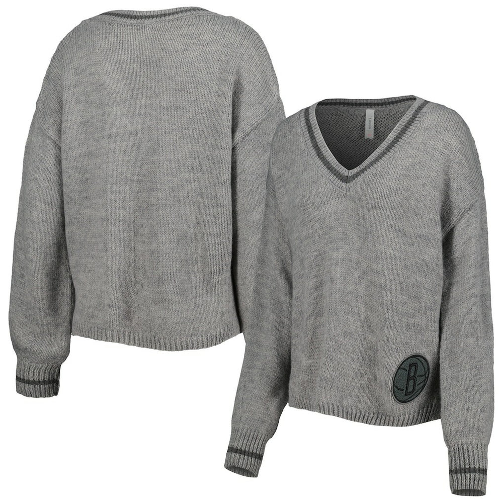 Brooklyn Nets Lusso Women's Scarletts Lantern Sleeve Tri-Blend V-Neck Pullover Sweater For Sale