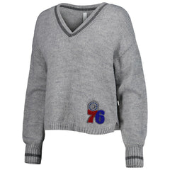 Philadelphia 76ers Lusso Women's Scarletts Lantern Sleeve Tri-Blend V-Neck Pullover Sweater On Sale