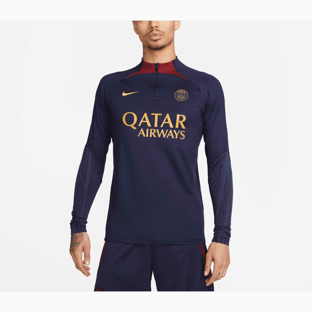 Paris Saint-Germain 2023/24 Strike Drill Performance Raglan Quarter-Zip Long Sleeve Top Navy - Nike