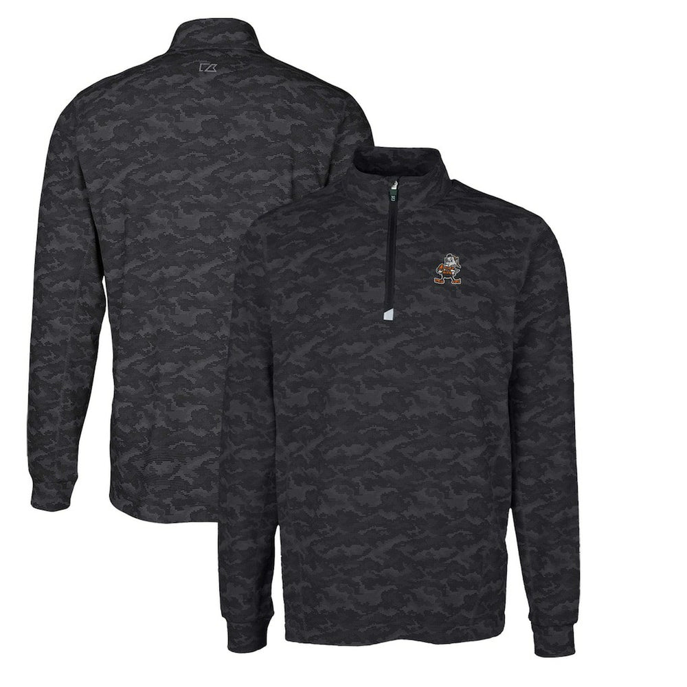 Cleveland Browns Cutter & Buck Throwback Logo Big & Tall Traverse Camo Print Stretch Quarter-Zip Pullover Top