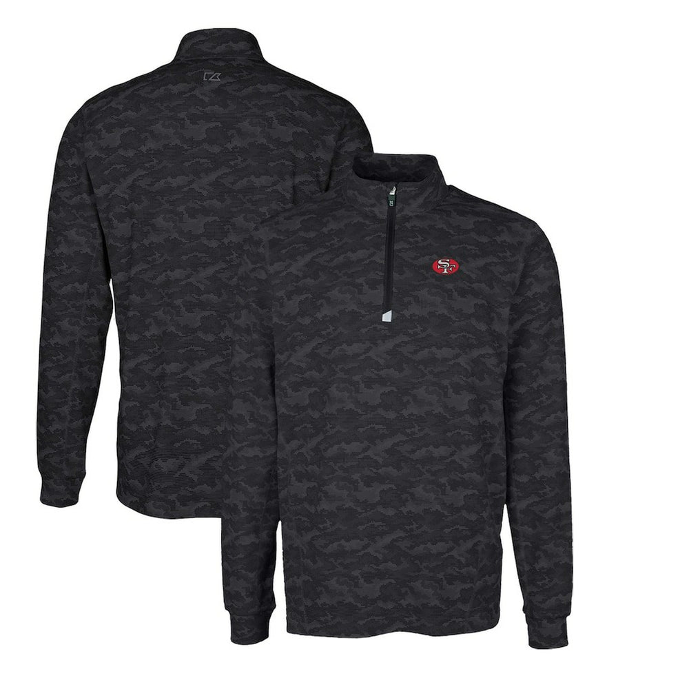 San Francisco 49ers Cutter & Buck Throwback Logo Traverse Camo Print Stretch Quarter-Zip Pullover Top