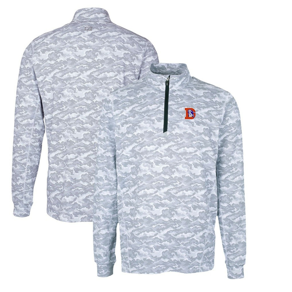 Denver Broncos Cutter & Buck Throwback Logo Traverse Camo Print Stretch Quarter-Zip Pullover Top