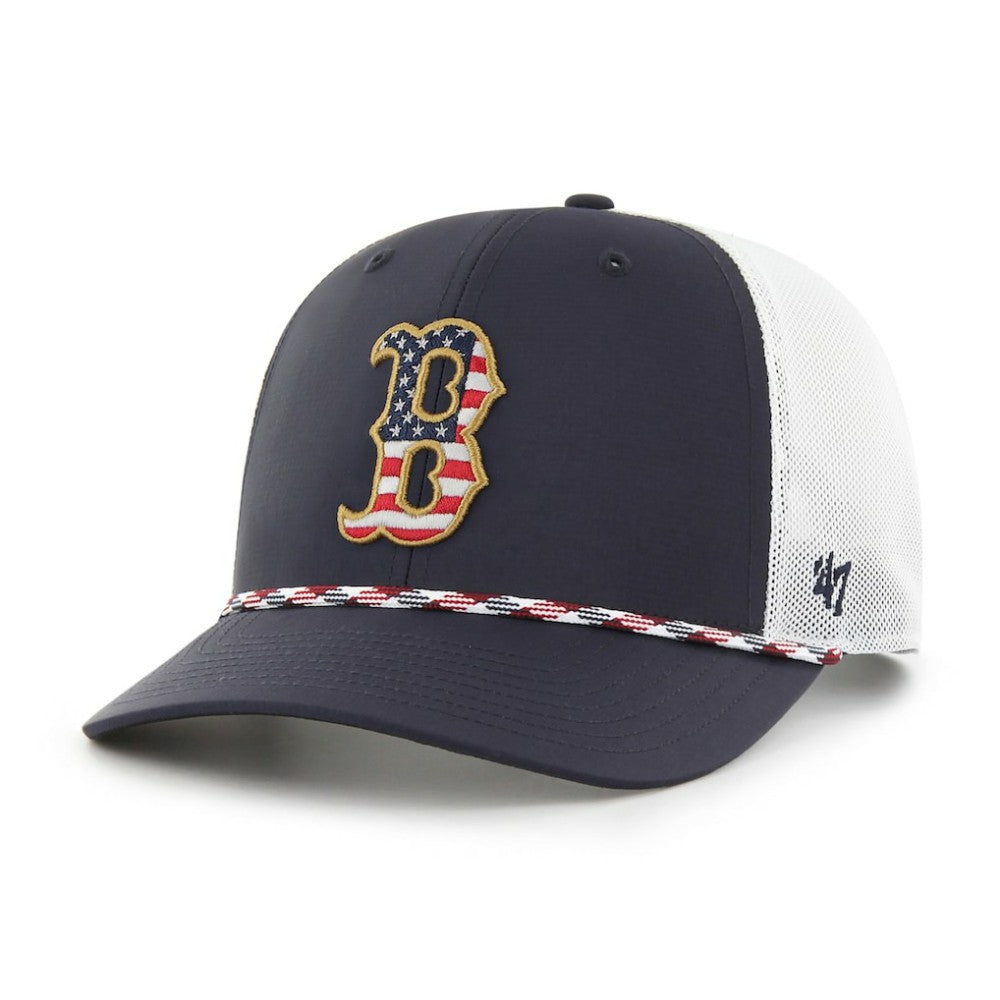 Boston Red Sox '47 Primary Team Logo American Flag Fill Trucker Snapback Hat | MLB New