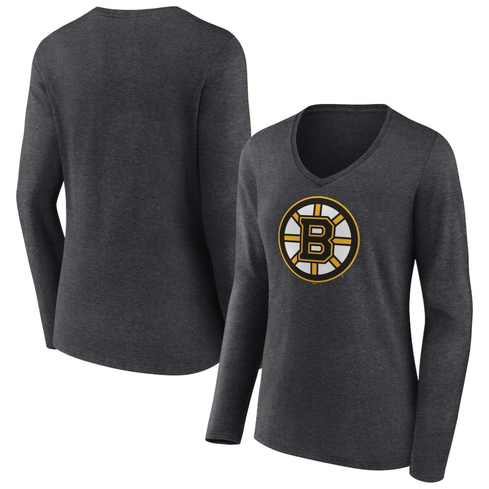 Boston Bruins Women's Primary Team Logo Long Sleeve V-Neck T-Shirt On Sale
