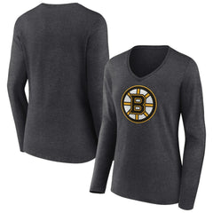 Boston Bruins Women's Primary Team Logo Long Sleeve V-Neck T-Shirt On Sale