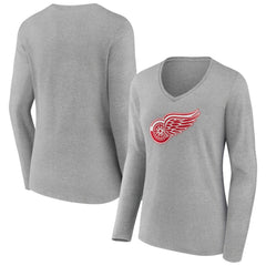 Detroit Red Wings Women's Primary Logo Team Long Sleeve V-Neck T-Shirt On Sale