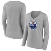 Edmonton Oilers Women's Primary Logo Team Long Sleeve V-Neck T-Shirt Outlet