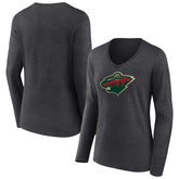 Minnesota Wild Women's Primary Team Logo Long Sleeve V-Neck T-Shirt Outlet