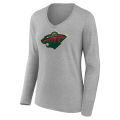 Minnesota Wild Women's Primary Logo Team Long Sleeve V-Neck T-Shirt For Sale